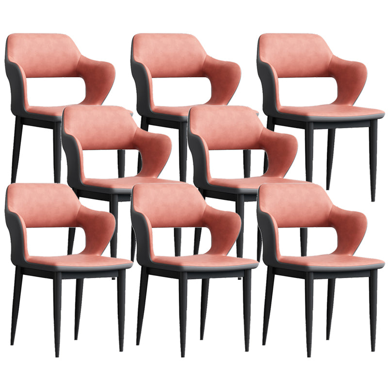 Sedia laterale aperta moderna in pelle imbottita sedia da pranzo senza braccio con base in metallo