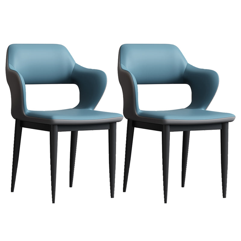 Sedia laterale aperta moderna in pelle imbottita sedia da pranzo senza braccio con base in metallo