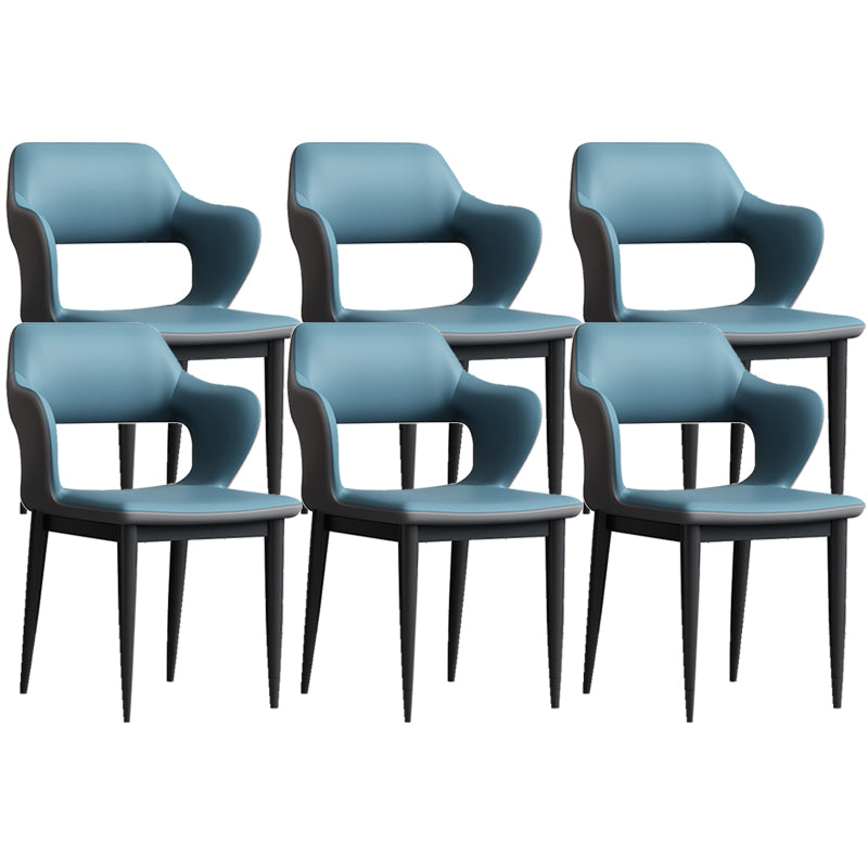 Sedia laterale aperta moderna in pelle imbottita sedia da pranzo senza braccio con base in metallo