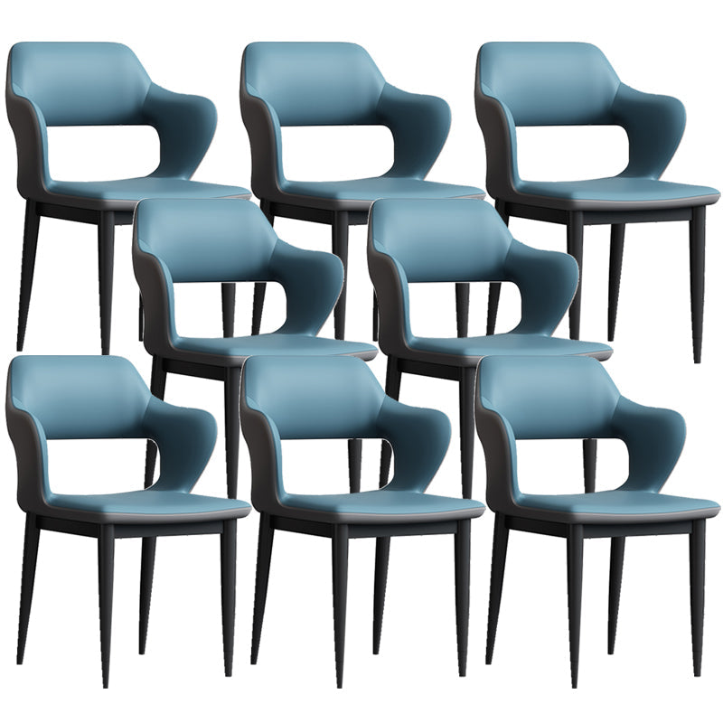 Sedia laterale aperta moderna in pelle imbottita sedia da pranzo senza braccio con base in metallo