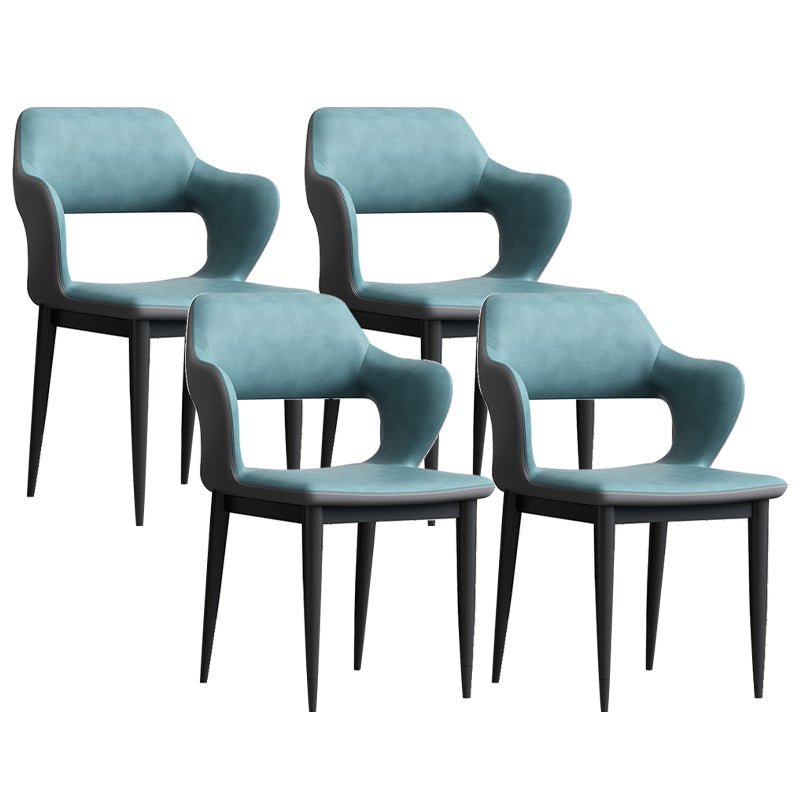 Sedia laterale aperta moderna in pelle imbottita sedia da pranzo senza braccio con base in metallo