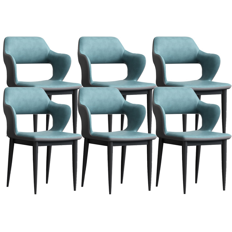 Sedia laterale aperta moderna in pelle imbottita sedia da pranzo senza braccio con base in metallo