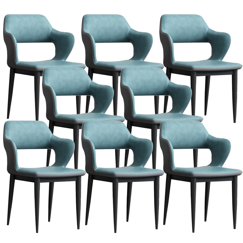 Sedia laterale aperta moderna in pelle imbottita sedia da pranzo senza braccio con base in metallo