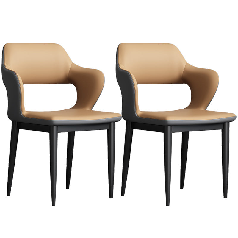 Sedia laterale aperta moderna in pelle imbottita sedia da pranzo senza braccio con base in metallo