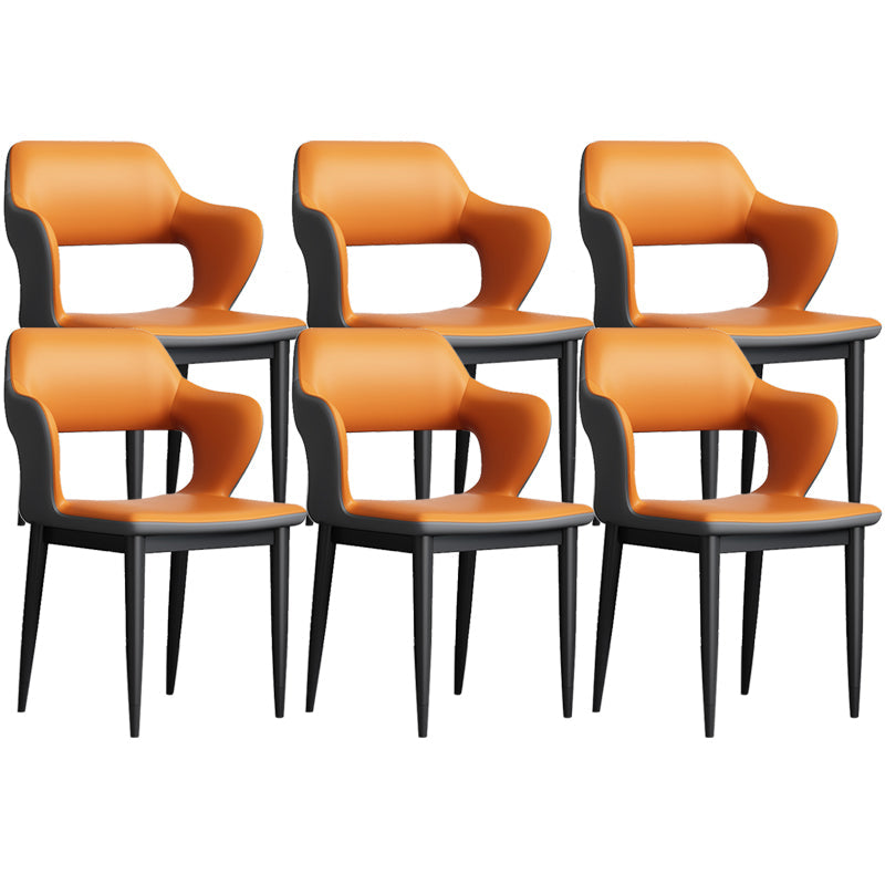 Sedia laterale aperta moderna in pelle imbottita sedia da pranzo senza braccio con base in metallo