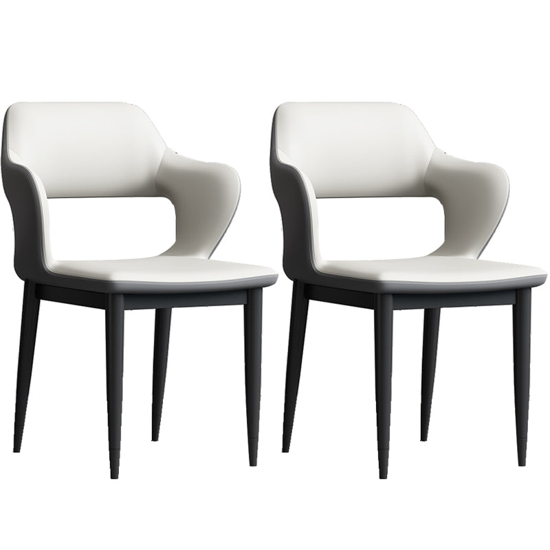 Sedia laterale aperta moderna in pelle imbottita sedia da pranzo senza braccio con base in metallo