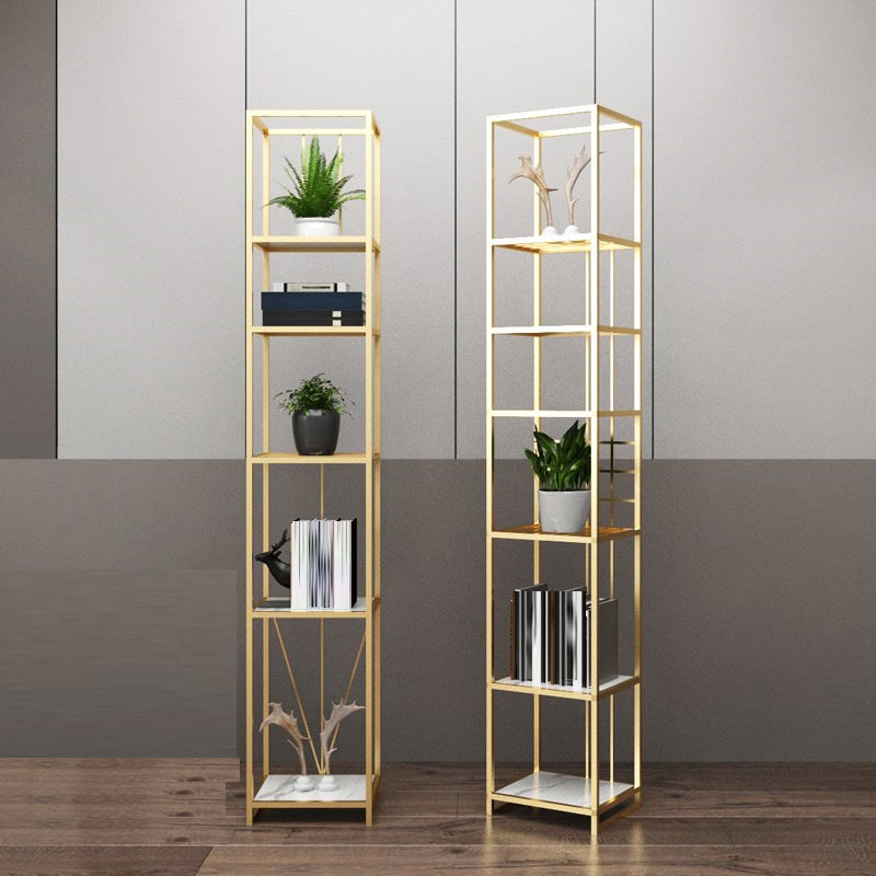 Gold and Black Metal Shelf Bookcase Bedroom Vertical Bookshelf with Shelves
