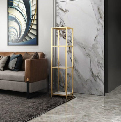 Gold and Black Metal Shelf Bookcase Bedroom Vertical Bookshelf with Shelves 13.8"L x 11.8"W x 47.2"H Gold