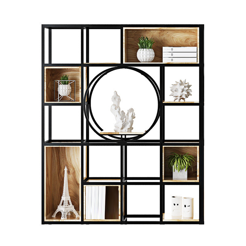 Metal and Wooden Home Shelf Bookcase Vertical Open Brown Book Shelf with Shelves