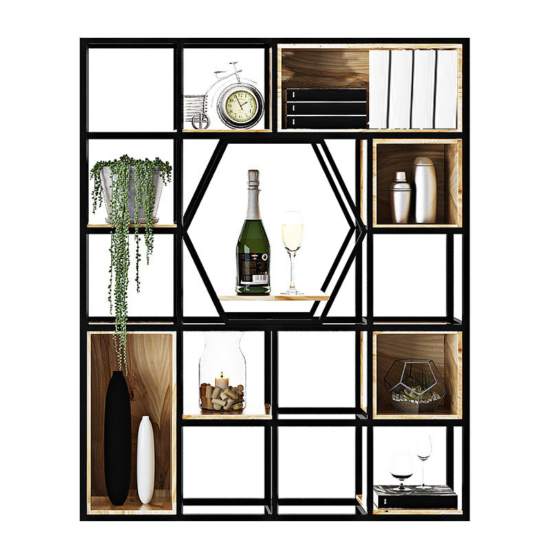 Metal and Wooden Home Shelf Bookcase Vertical Open Brown Book Shelf with Shelves