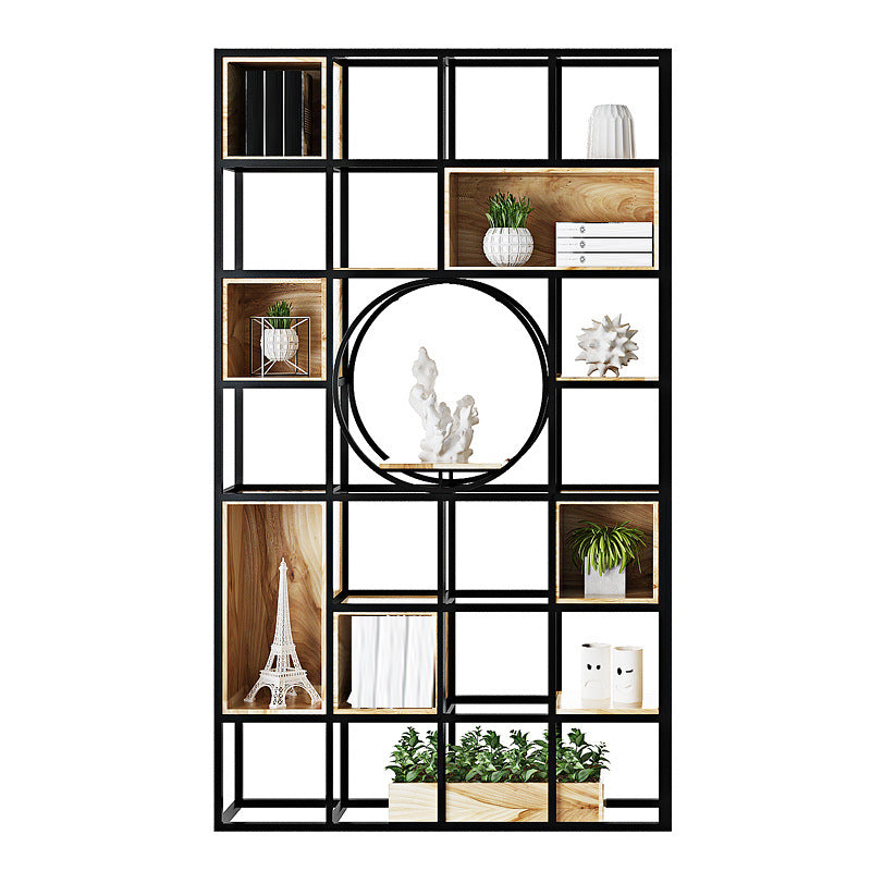 Metal and Wooden Home Shelf Bookcase Vertical Open Brown Book Shelf with Shelves