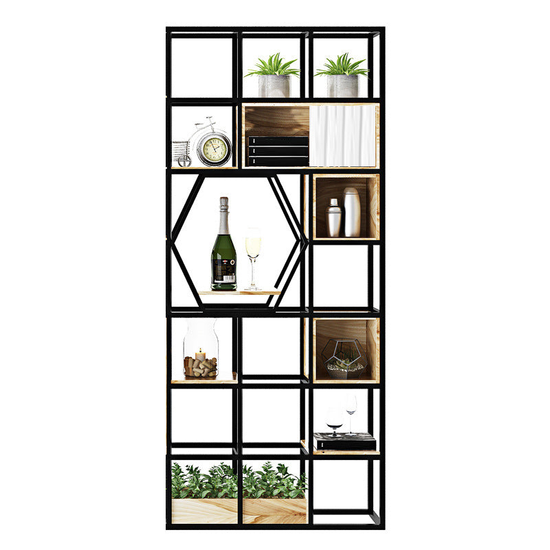 Metal and Wooden Home Shelf Bookcase Vertical Open Brown Book Shelf with Shelves