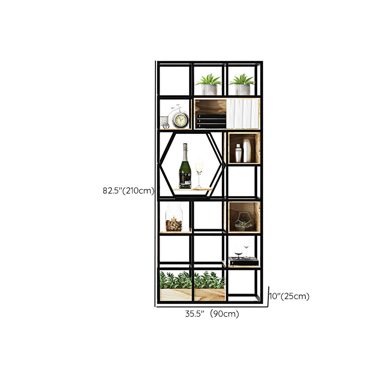 Metal and Wooden Home Shelf Bookcase Vertical Open Brown Book Shelf with Shelves