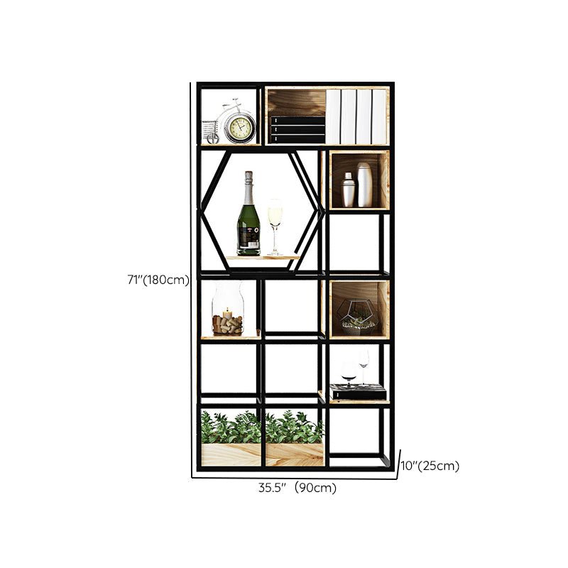 Metal and Wooden Home Shelf Bookcase Vertical Open Brown Book Shelf with Shelves