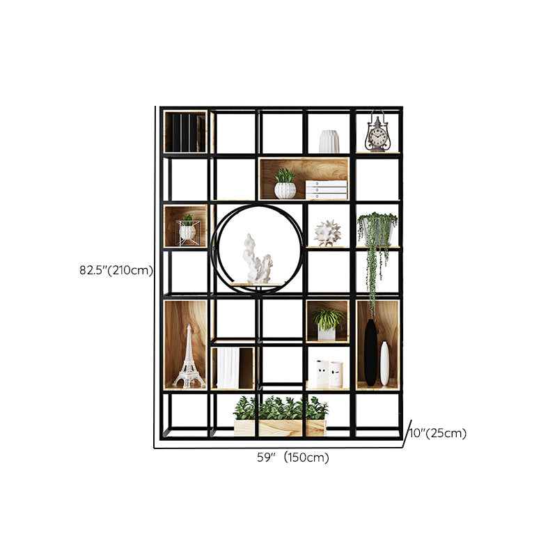 Metal and Wooden Home Shelf Bookcase Vertical Open Brown Book Shelf with Shelves