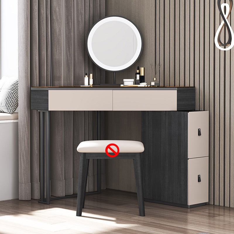 Moderne Ecke Eitelkeitstischhocker und Spiegel Set Glass Top 4-Drawer-Kommode