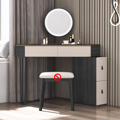 Moderne Ecke Eitelkeitstischhocker und Spiegel Set Glass Top 4-Drawer-Kommode