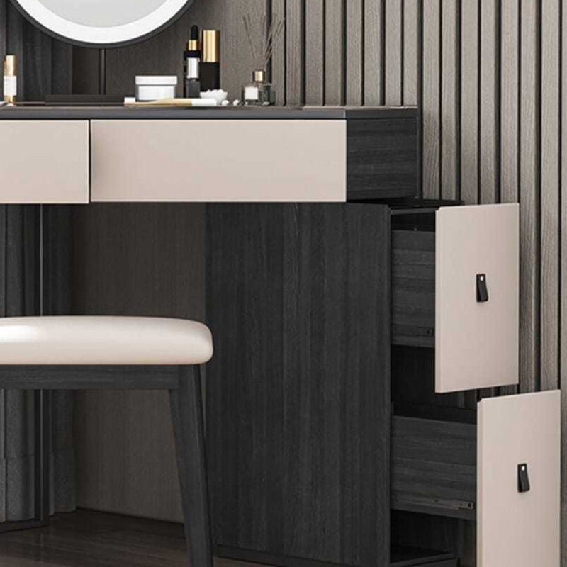 Moderne Ecke Eitelkeitstischhocker und Spiegel Set Glass Top 4-Drawer-Kommode