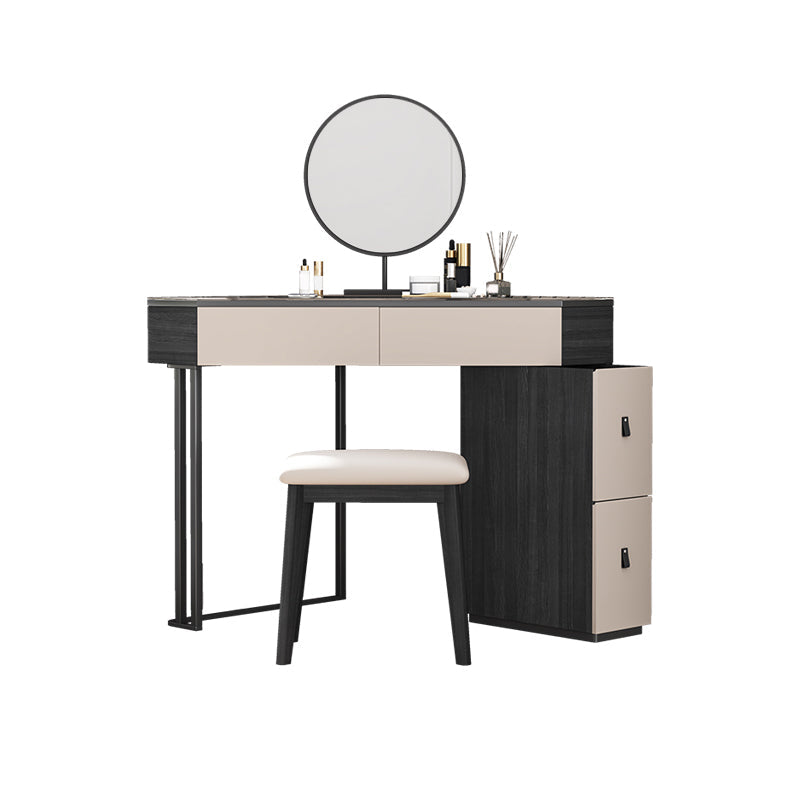 Moderne Ecke Eitelkeitstischhocker und Spiegel Set Glass Top 4-Drawer-Kommode