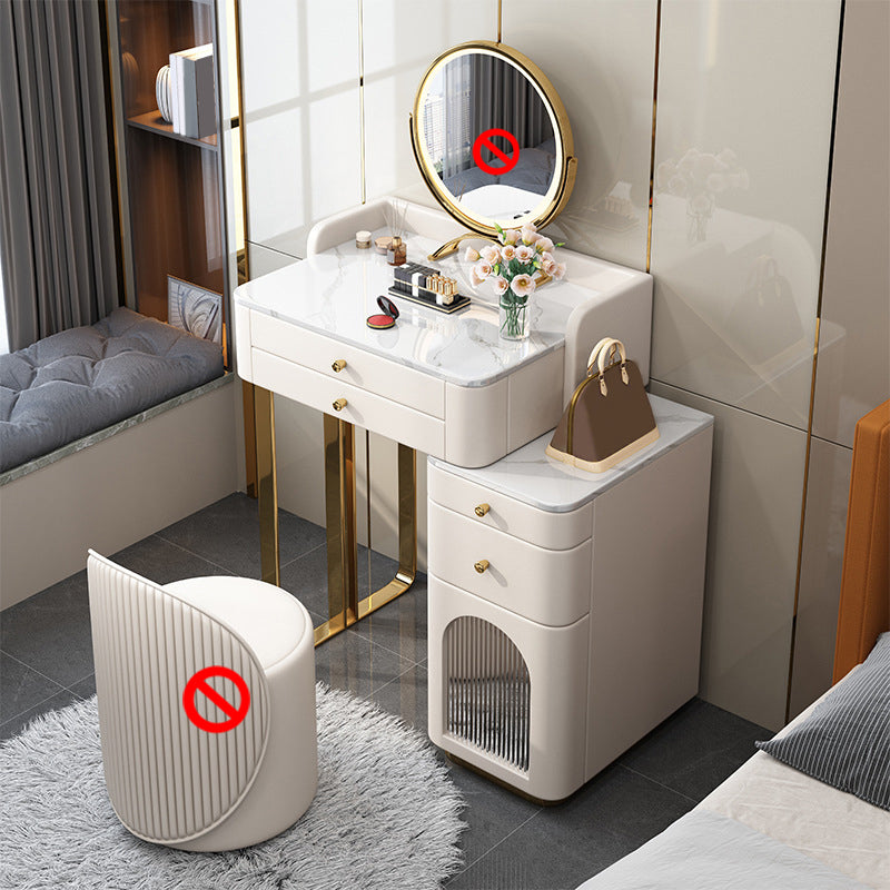 5 Storage Drawers Makeup Vanity Desk Stone Top Dressing Table Off-White Clearhalo 'Bedroom Furniture' 'furn' 'furn_makeup_vanities' 'Furniture' 'Makeup Vanities' 'makeup_vanities' 6140884