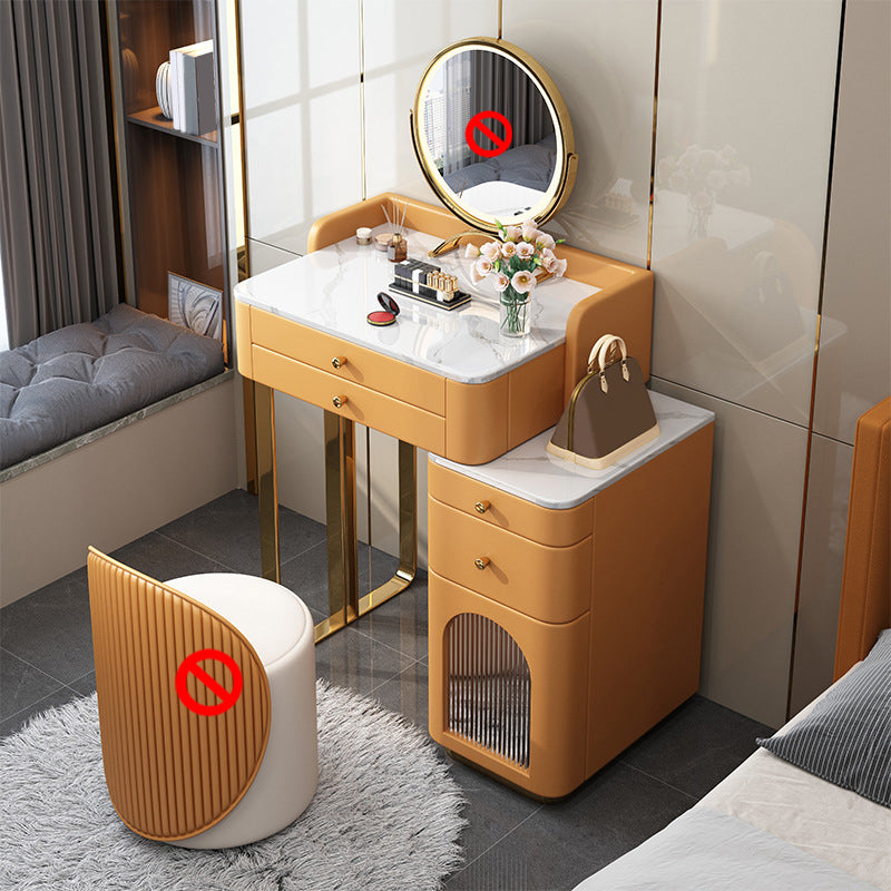 5 Storage Drawers Makeup Vanity Desk Stone Top Dressing Table Orange Clearhalo 'Bedroom Furniture' 'furn' 'furn_makeup_vanities' 'Furniture' 'Makeup Vanities' 'makeup_vanities' 6140886