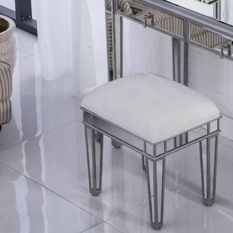 2 Drawers Mirrored Makeup Table and Stool Set Vanity for Women in Silver Vanity Stool Clearhalo 'Bedroom Furniture' 'furn' 'furn_makeup_vanities' 'Furniture' 'Makeup Vanities' 'makeup_vanities' 6140897