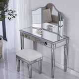 2 Drawers Mirrored Makeup Table and Stool Set Vanity for Women in Silver Clearhalo 'Bedroom Furniture' 'furn' 'furn_makeup_vanities' 'Furniture' 'Makeup Vanities' 'makeup_vanities' 6140899