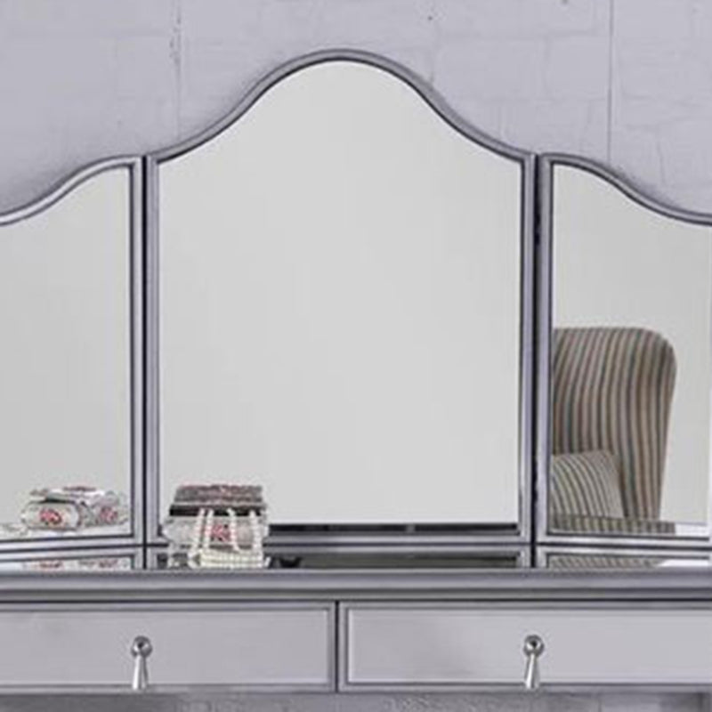 2 Drawers Mirrored Makeup Table and Stool Set Vanity for Women in Silver Clearhalo 'Bedroom Furniture' 'furn' 'furn_makeup_vanities' 'Furniture' 'Makeup Vanities' 'makeup_vanities' 6140907