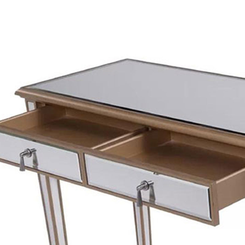 2 Drawers Mirrored Makeup Table and Stool Set Vanity for Women in Silver Clearhalo 'Bedroom Furniture' 'furn' 'furn_makeup_vanities' 'Furniture' 'Makeup Vanities' 'makeup_vanities' 6140910