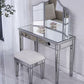 2 Drawers Mirrored Makeup Table and Stool Set Vanity for Women in Silver Clearhalo 'Bedroom Furniture' 'furn' 'furn_makeup_vanities' 'Furniture' 'Makeup Vanities' 'makeup_vanities' 6140916