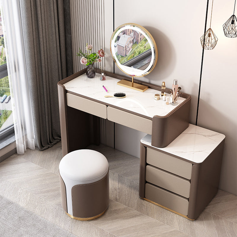 2/5 Schublade fester Holzverkesseltisch Brauner Make -up -Eitelkeitstisch