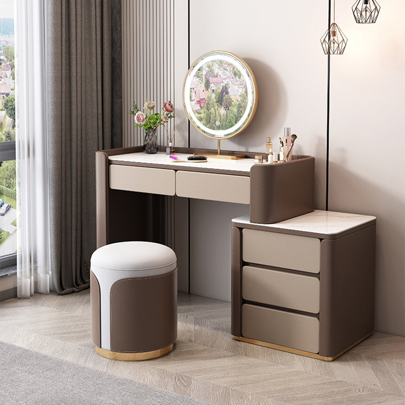 2/5 Schublade fester Holzverkesseltisch Brauner Make -up -Eitelkeitstisch