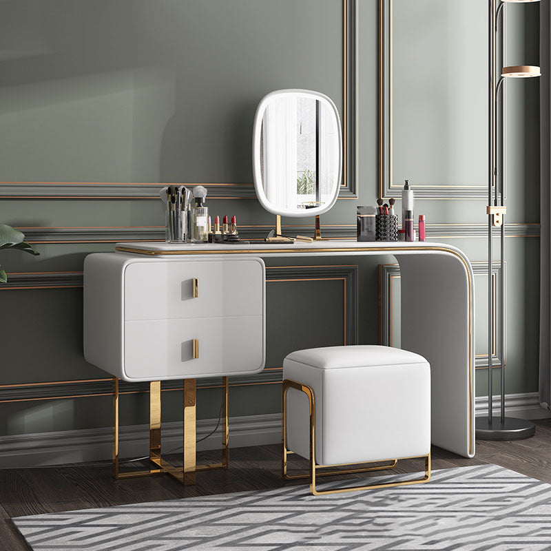 Tavolo da tavolo da vanità in pelle finta 28,7 "h glam 2 cassetti tavolo da trucco vanità