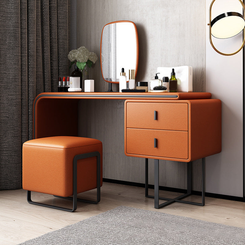Tavolo da tavolo da vanità in pelle finta 28,7 "h glam 2 cassetti tavolo da trucco vanità