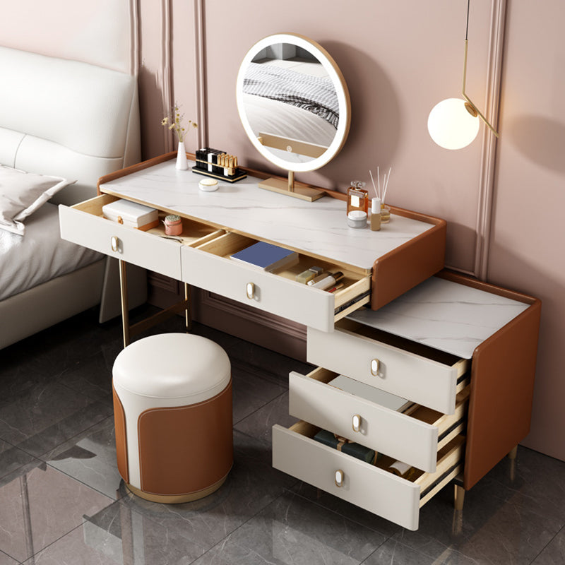 Luxurious Stone Top Dressing Table Bedroom Make-up Vanity in Orange