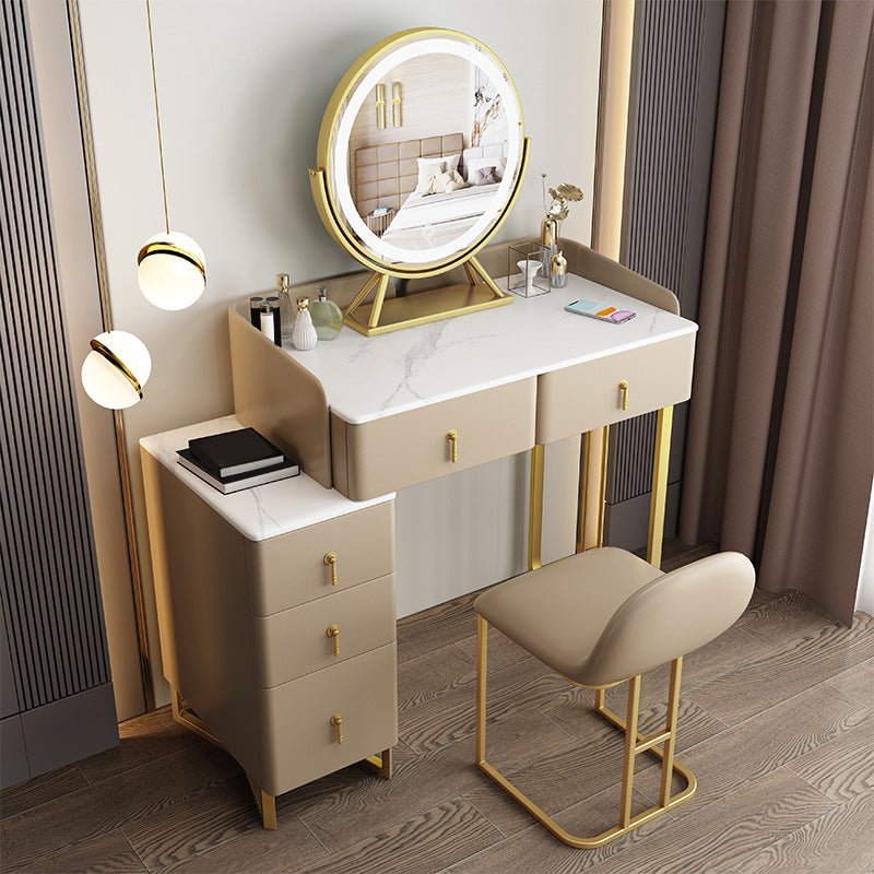 26.77" Wide Dressing Table with 5 Drawers Luxurious Stone Top Vanity