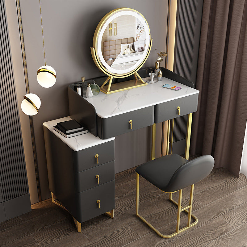 26.77" Wide Dressing Table with 5 Drawers Luxurious Stone Top Vanity