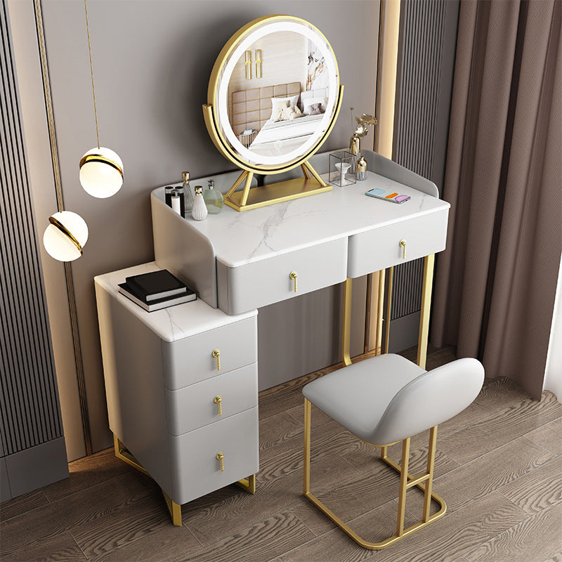 26.77" Wide Dressing Table with 5 Drawers Luxurious Stone Top Vanity