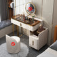 Modern Brown Glass Vanity Table with Stool Drawers Included Dressing Table