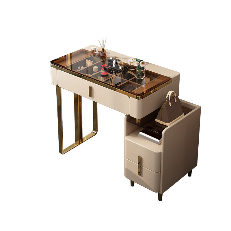 Modern Brown Glass Vanity Table with Stool Drawers Included Dressing Table