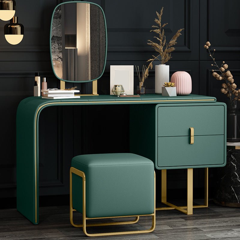Luxe lederen make-uptafel met 2 laden 2-laden in donkergroen