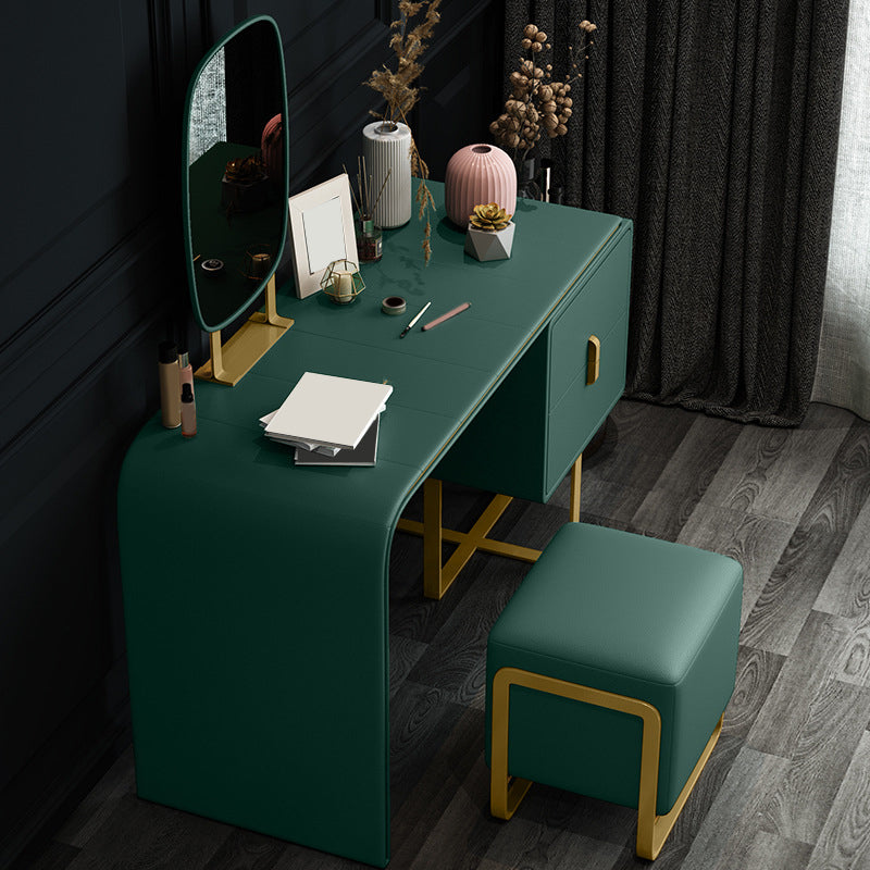 Luxe lederen make-uptafel met 2 laden 2-laden in donkergroen