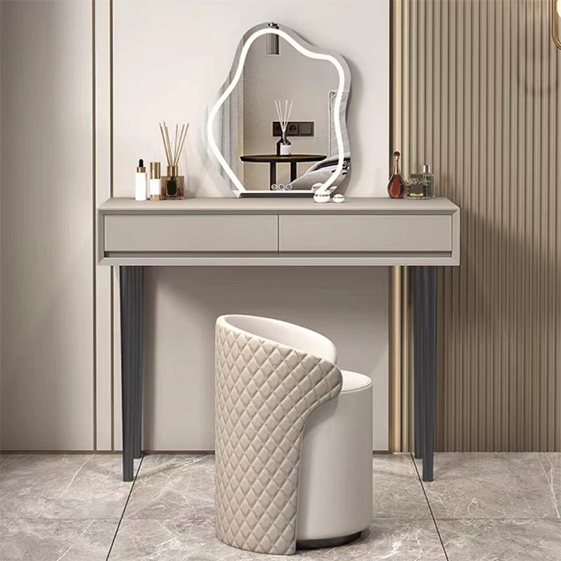 Gray Wood Vanity Desk Modern Simple 2 Drawers Dresser with Stool - 29.5" H Clearhalo 'Bedroom Furniture' 'furn' 'furn_makeup_vanities' 'Furniture' 'Makeup Vanities' 'makeup_vanities' 6141119