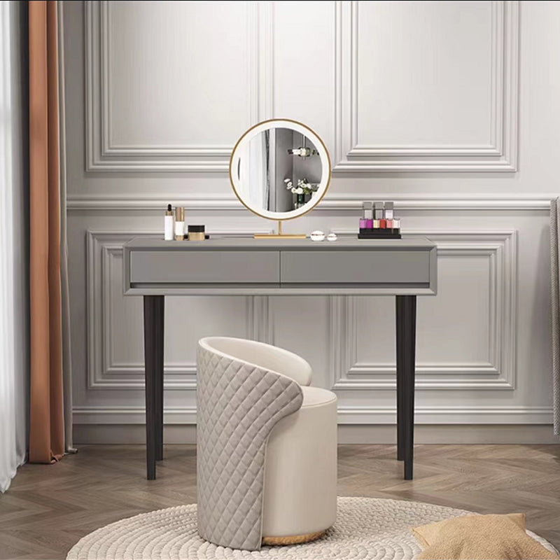 Gray Wood Vanity Desk Modern Simple 2 Drawers Dresser with Stool - 29.5" H Clearhalo 'Bedroom Furniture' 'furn' 'furn_makeup_vanities' 'Furniture' 'Makeup Vanities' 'makeup_vanities' 6141121