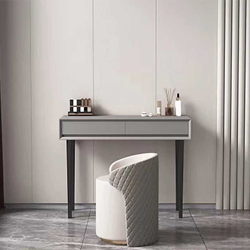 Gray Wood Vanity Desk Modern Simple 2 Drawers Dresser with Stool - 29.5" H Makeup Vanity & Stools Clearhalo 'Bedroom Furniture' 'furn' 'furn_makeup_vanities' 'Furniture' 'Makeup Vanities' 'makeup_vanities' 6141122