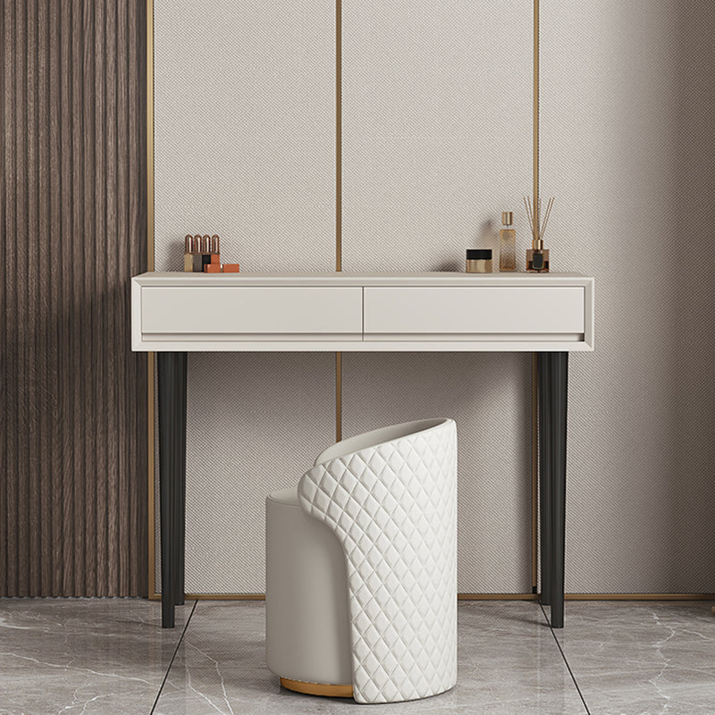 Contemporary 2-Drawer Wood Vanity Makeup Dressing Table in White with Stool Makeup Vanity & Stools Clearhalo 'Bedroom Furniture' 'furn' 'furn_makeup_vanities' 'Furniture' 'Makeup Vanities' 'makeup_vanities' 6141134