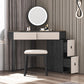Black Modern Vanity Wood Mirrored Makeup Dressing Table Stool Set Clearhalo 'Bedroom Furniture' 'furn' 'furn_makeup_vanities' 'Furniture' 'Makeup Vanities' 'makeup_vanities' 6141171
