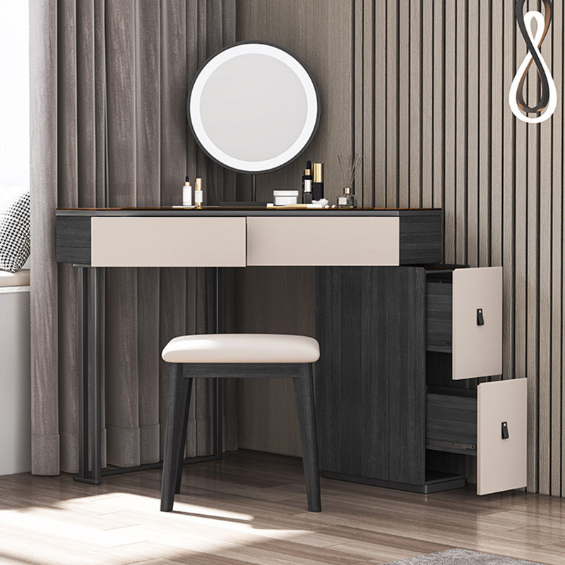 Black Modern Vanity Wood Mirrored Makeup Dressing Table Stool Set Clearhalo 'Bedroom Furniture' 'furn' 'furn_makeup_vanities' 'Furniture' 'Makeup Vanities' 'makeup_vanities' 6141171