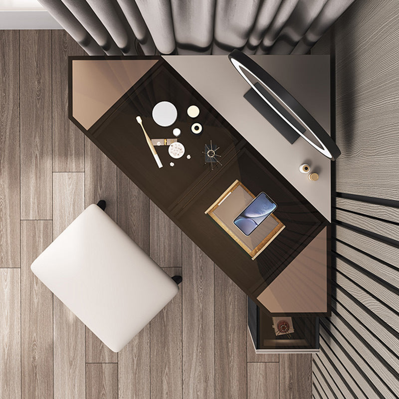 Black Modern Vanity Wood Mirrored Makeup Dressing Table Stool Set Clearhalo 'Bedroom Furniture' 'furn' 'furn_makeup_vanities' 'Furniture' 'Makeup Vanities' 'makeup_vanities' 6141173