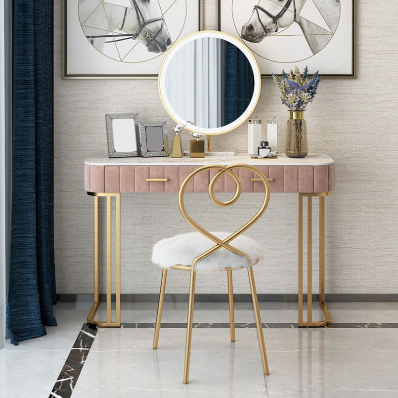 Glam 29.5" High Marble Vanity Dressing Table in Pink with Drawers